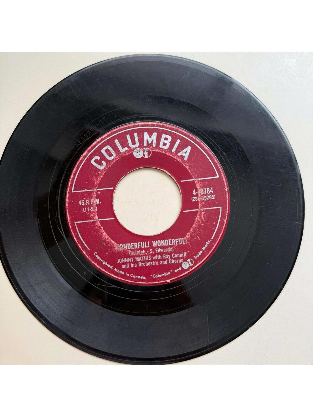 Johnny Mathis - When Sunny gets Blue/Wonderful! Wonderful! 45rpm VG+ R32